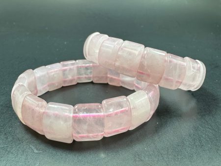 Natural Rose Quartz Bangle Rectangle & Hourglass Shape Gemstone Bracelet. Gorgeous Rose Quartz Gemstone Beaded Bracelet For Discount