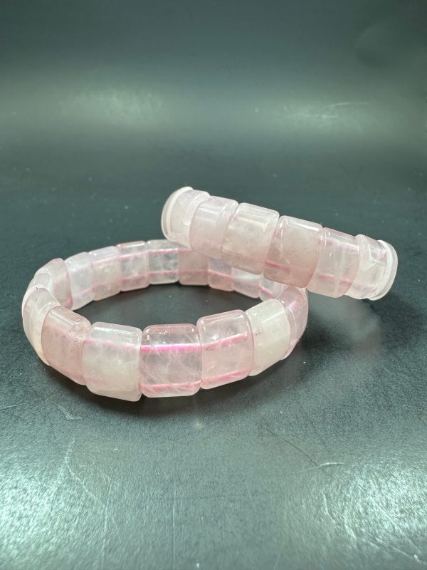 Natural Rose Quartz Bangle Rectangle & Hourglass Shape Gemstone Bracelet. Gorgeous Rose Quartz Gemstone Beaded Bracelet For Discount