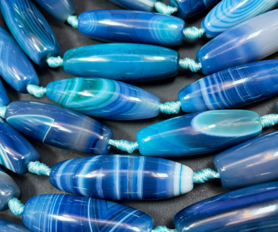 AAA Natural Blue Botswana Agate Gemstone Bead 14x40mm Barrel Shape. Gorgeous Blue Color Botswana Agate Gemstone Bead Online now