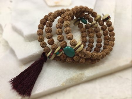 108 Rudraksha Turquoise and Yakbone Wrap Mala Discount