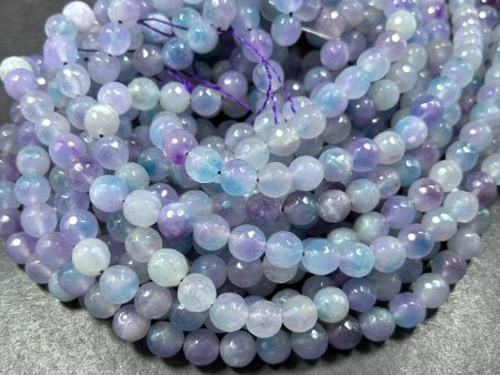 AAA Natural Moonlit Jade Gemstone Bead Faceted 6mm 8mm 10mm Round Bead, Gorgeous Clear light purple & blue Jade Excellent Quality 15.5  Hot on Sale