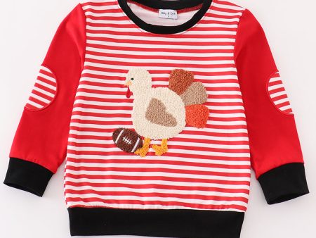 Red stripe thanksgiving turkey french knot boy top Discount