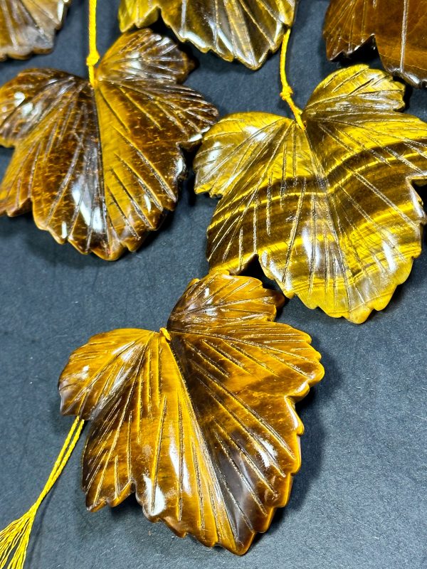 Beautiful Natural Hand Carved Tiger Eye Gemstone Pendant 58mm Maple Leaf Shape, Gorgeous Natural Golden Brown Color Loose Tiger Eye Pendant Cheap