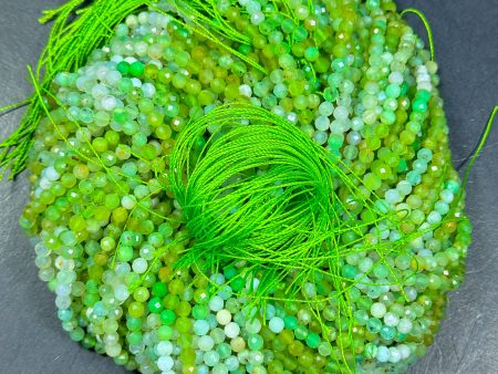 NATURAL Chrysoprase Gemstone Bead Faceted 4mm Round Bead, Beautiful Natural Green White Color Chrysoprase Loose Beads Full Strand 15.5  Online now