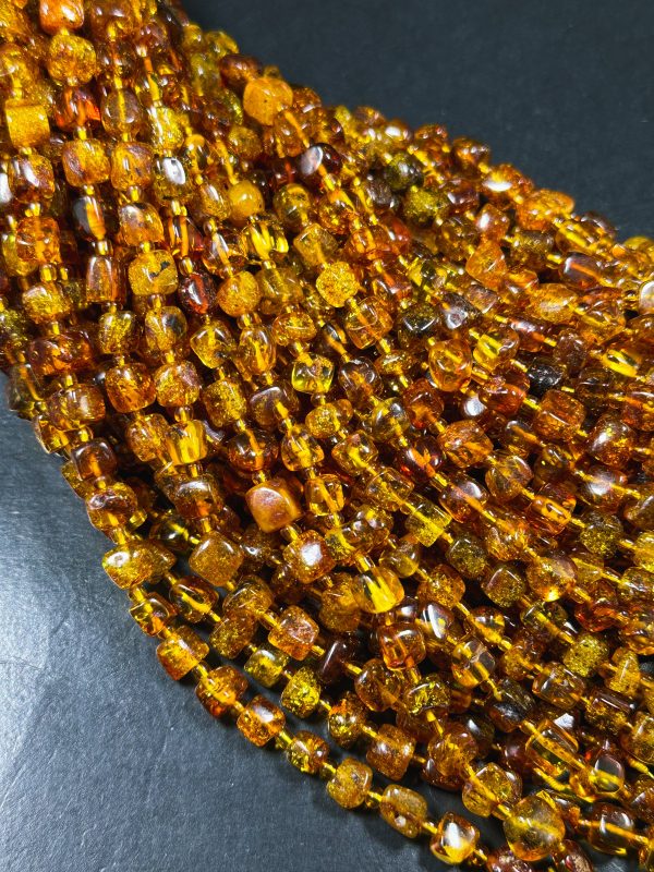 Natural Baltic Gold Stone Bead 6-8mm Freeform Cube Shape, Beautiful Dark Golden Orange Color Baltic Gold Beads, Great Quality 15.5  Strand Supply