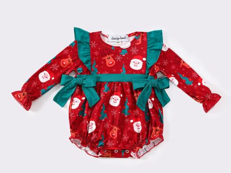 Red christmas santa claus print ruffle bubble Online Hot Sale