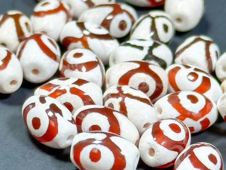 NATURAL Hand Painted Tibetan Agate Gemstone Bead 11x8mm Tube Shape Beads, Beautiful Hand Painted Red and White Color Tibetan Loose Beads Discount