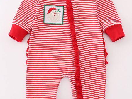 Red stripe christmas santa claus zipper girl romper Supply