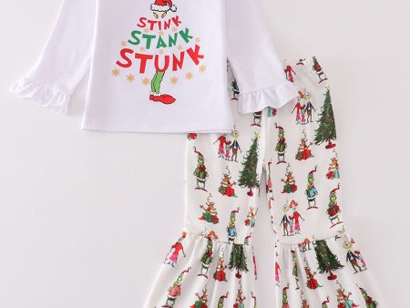 White grinch print girl set Hot on Sale