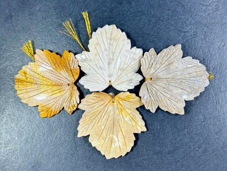 Beautiful Natural Hand Carved Fossil Coral Gemstone Pendant 58mm Maple Leaf Shape, Beautiful Natural Gray Beige Yellow Color Loose Pendant Online now