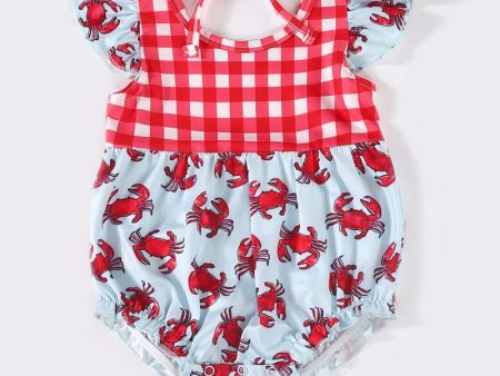 Red crab plaid girl ruffle bubble Sale