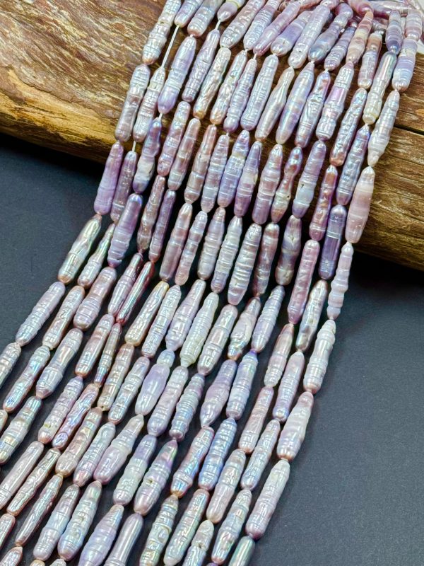 Freshwater pearls Thick Biwa pearl Strip Natural Purple Silver Color full strand 15  Online Hot Sale