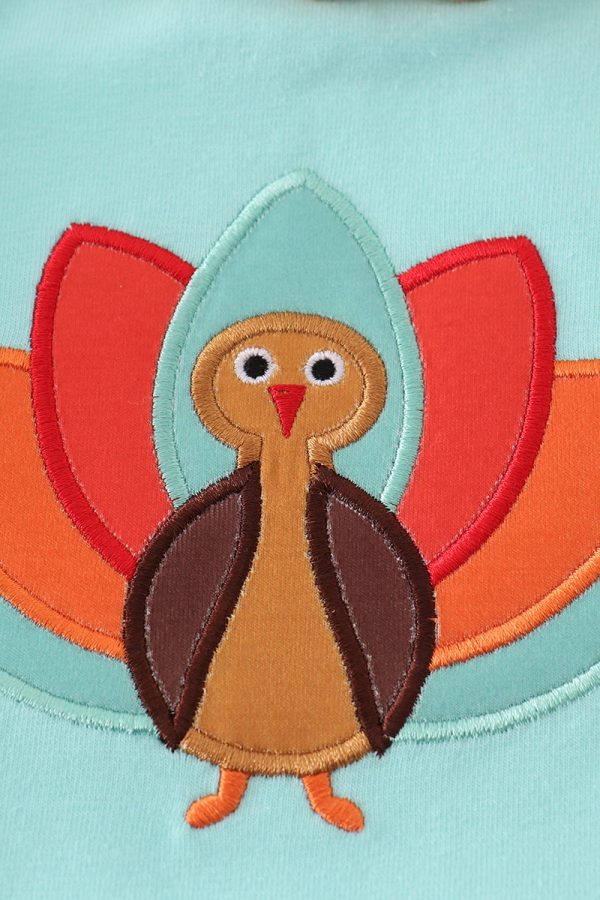 Green turkey applique girl romper on Sale