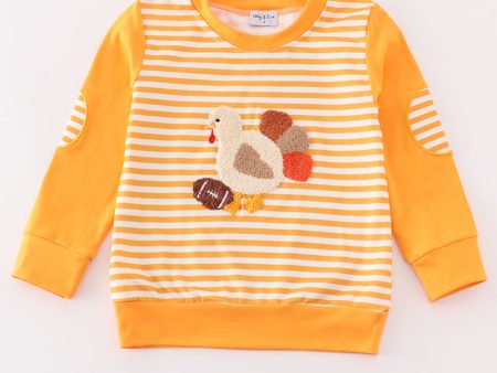 Yellow stripe thanksgiving turkey french knot boy top For Cheap