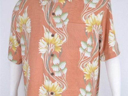 New Tommy Bahama Men s Silk Dynamic Deco Cantaloupe Camp Hawaiian Shirt L Online Sale