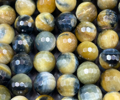 AAA Natural Blue Yellow Tiger Eye Gemstone Round Bead. Faceted 6mm 8mm 10mm 12mm Round Bead. Natural Blue Honey Yellow Color Gemstone Bead Discount