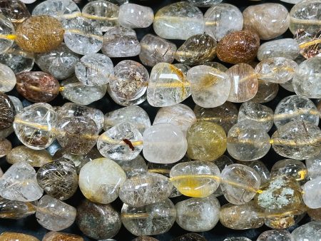 Natural Rutilated Quartz Gemstone Bead 10-13mm Freeform Pebble Shape, Gorgeous Natural Color Rutilated Quartz Excellent Quality 15.5  Strand Supply