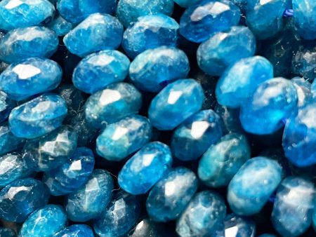 AAA natural apatite stone bead. Faceted 4x6mm 5x8mm Roundell Shape bead. Gorgeous natural sea blue color apatite gemstone. full strand 15.5” Online