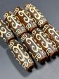 NATURAL Hand Painted Tibetan Agate Stone Bead 39x14mm Barrel Tube Shape Bead, Beautiful Brown White Color Hand Painted Tibetan Loose Beads For Discount