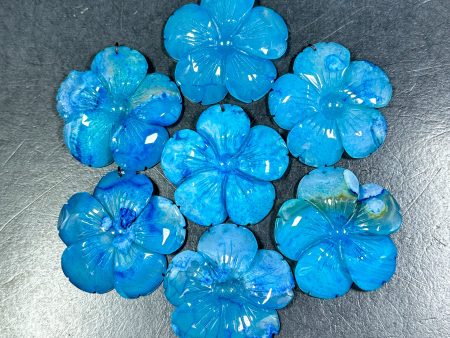 NATURAL Hand Carved Blue Cherry Blossom Flower Agate Gemstone Pendant 54mm Flower Shape, Gorgeous Blue Color Cherry Blossom Loose Pendant Online now