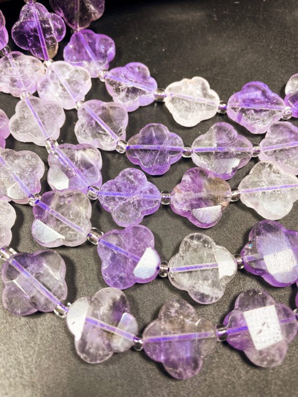 Natural Amethyst Gemstone Bead Faceted 17mm Clover Flower Shape, Beautiful Natural Purple Color Amethyst Gemstone Bead Hot on Sale