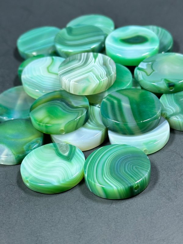 NATURAL Botswana Agate Gemstone Bead 20mm 25mm 30mm Coin Shape Beads, Gorgeous Green Color Botswana Agate Gemstone Beads LOOSE Gemstone Bead For Discount