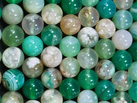 AAA Natural Green Blossom Flower Agate 6mm 8mm 10mm Round Beads, Beautiful Green Beige Color Flower Agate Beads, Excellent Quality Full Strand 15.5  For Cheap