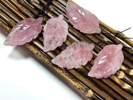 NATURAL Beautiful Hand Carved Rose Quartz Gemstone Pendant 60x31mm Leaf Shape, Gorgeous Natural Pink Color Rose Quartz Pendant For Discount