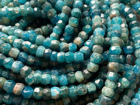 AAA Natural apatite. Faceted Roundell gemstone bead. 5x8mm . Gorgeous sea blue color bead . High quality gemstone bead. 15.5” strand Supply