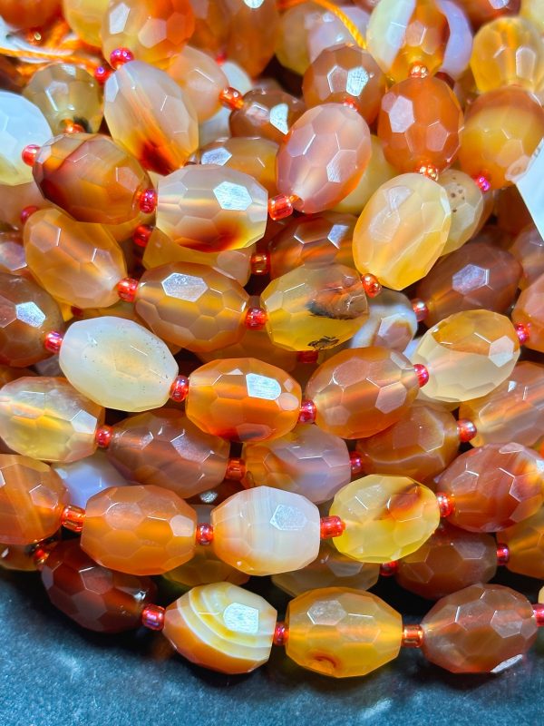 AAA NATURAL Botswana Agate Gemstone Bead Faceted 13x10 Barrel Shape, Gorgeous Red Orange Color Botswana Agate Gemstone Bead Full Strand 15.5 For Discount