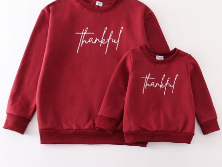 Maroon thankful fleece mom&me sweatshirt For Sale