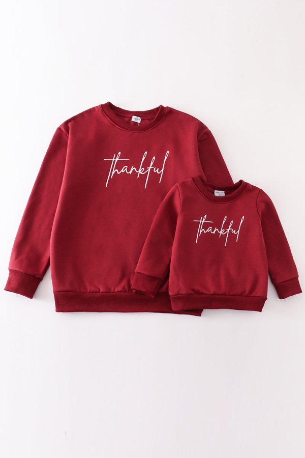 Maroon thankful fleece mom&me sweatshirt For Sale