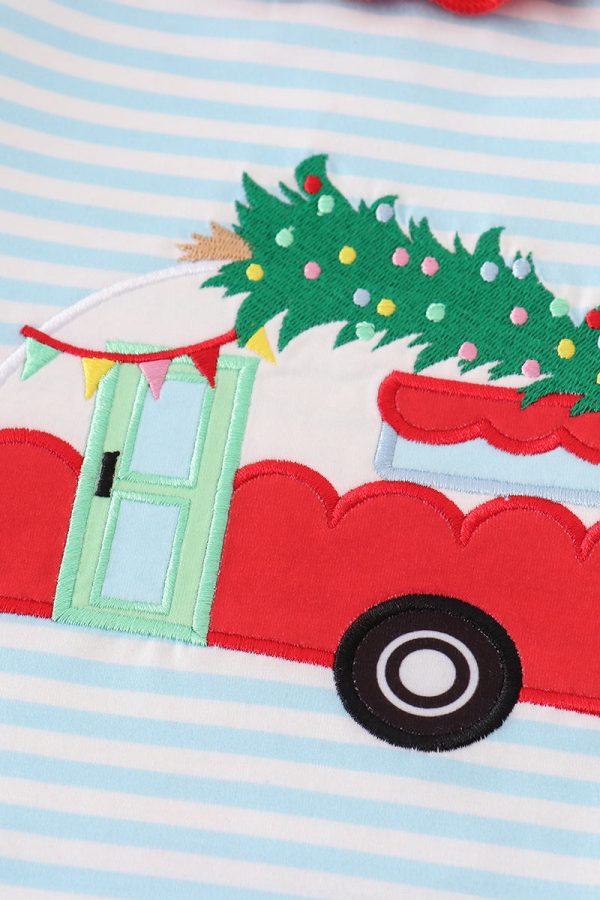 Blue christmas camper van applique girl set on Sale