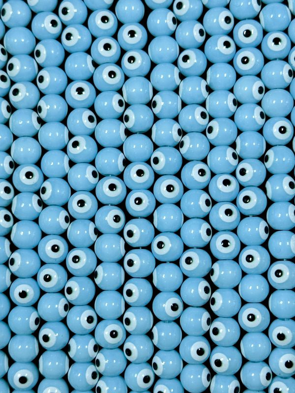 Beautiful Light Blue Evil Eye Glass Beads 6mm 8mm Round Beads, Beautiful Light Blue Evil Eye Amulet Glass Beads, Full Strand Glass Beads Online now