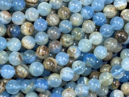 AAA NATURAL Blue Calcite Gemstone Bead 6mm 8mm 10mm Round Beads, Gorgeous Natural Blue Brown Color Calcite Full Strand 15.5  Great Quality Sale