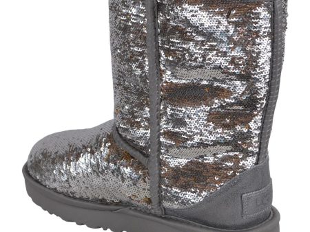 NEW Women s UGG Classic Short COSMOS Silver Gold Sequin Suede Boots Shoes 6 Online