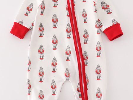 Red nutcracker print ruffle zip boy romper Online now