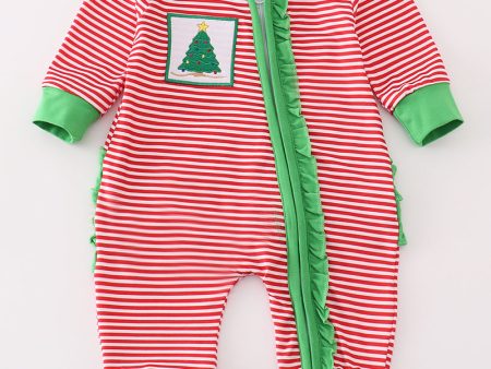 Red stripe christmas tree ruffle girl romper Online now