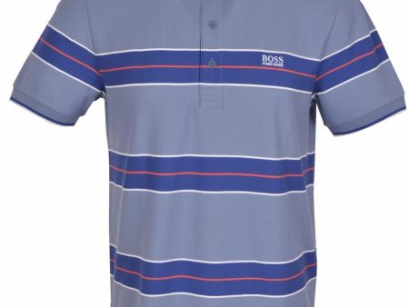 NEW Hugo Boss  Modern Fit Slate Blue Paddy 1 Cotton Striped Polo Golf Shirt S For Cheap