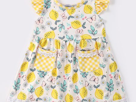 Yellow lemon print girl dress Cheap