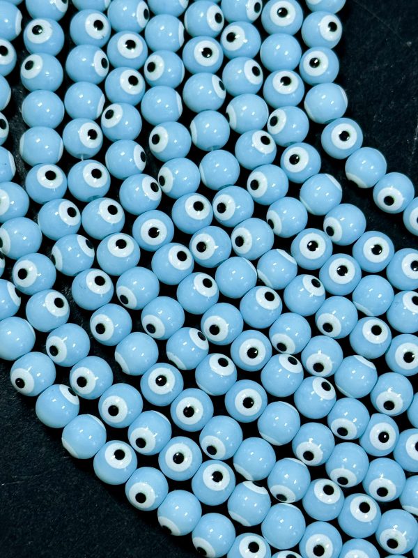 Beautiful Light Blue Evil Eye Glass Beads 6mm 8mm Round Beads, Beautiful Light Blue Evil Eye Amulet Glass Beads, Full Strand Glass Beads Online now