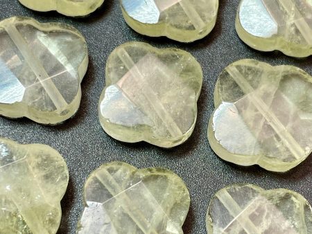 Natural Lemon Quartz Gemstone Bead Faceted 17mm Clover Flower Shape, Beautiful Yellow Clear Color LOOSE Quartz Beads Sale