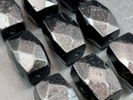 AAA Natural Black Tourmaline Gemstone Beads Faceted 10x16mm Rectangle Nugget Shape, Beautiful Black Color LOOSE BEADS Supply