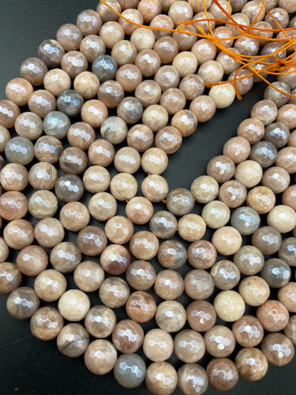 AAA Mystic Natural Sunstone Bead - Faceted 6mm 8mm 10mm 12mm Round Bead - Gorgeous Natural Creamy Brown Color Sunstone - High Quality on Sale