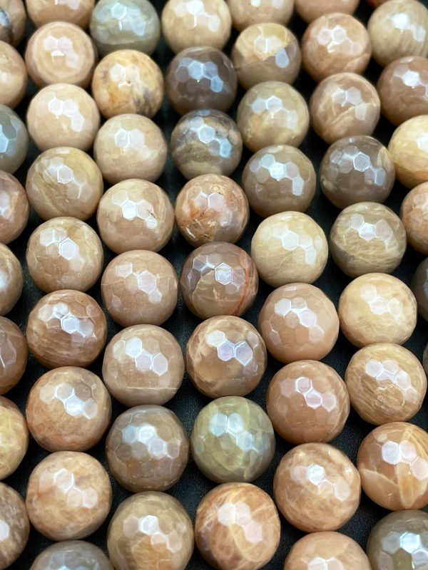 AAA Mystic Natural Sunstone Bead - Faceted 6mm 8mm 10mm 12mm Round Bead - Gorgeous Natural Creamy Brown Color Sunstone - High Quality on Sale