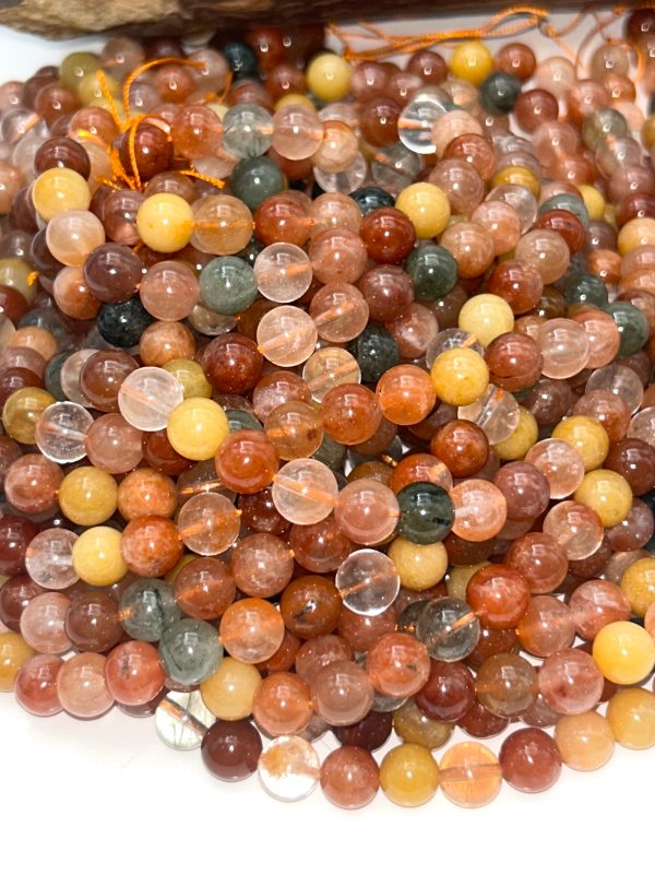 AA+ guide Natural Multi color QUARTZ. round bead yellow , coral , and green color gemstone loose bead. Online Sale