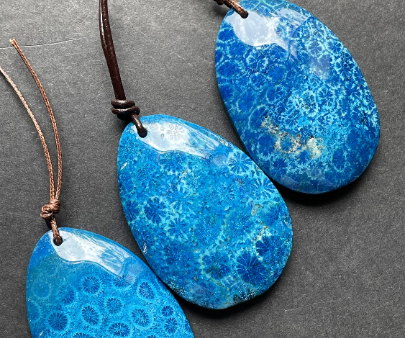 Beautiful Natural Fossil Coral Stone Pendant 30x45mm Teardrop Shape. Beautiful Blue Color Fossil Coral Gemstone Pendant Great Quality Pendant Online