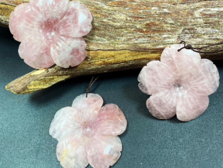 Hand Carved Rose Quartz Flower Pendant, Handmade Gemstone Pendant, 50mm Natural Pink Rose Quartz Gemstone Pendant For Discount