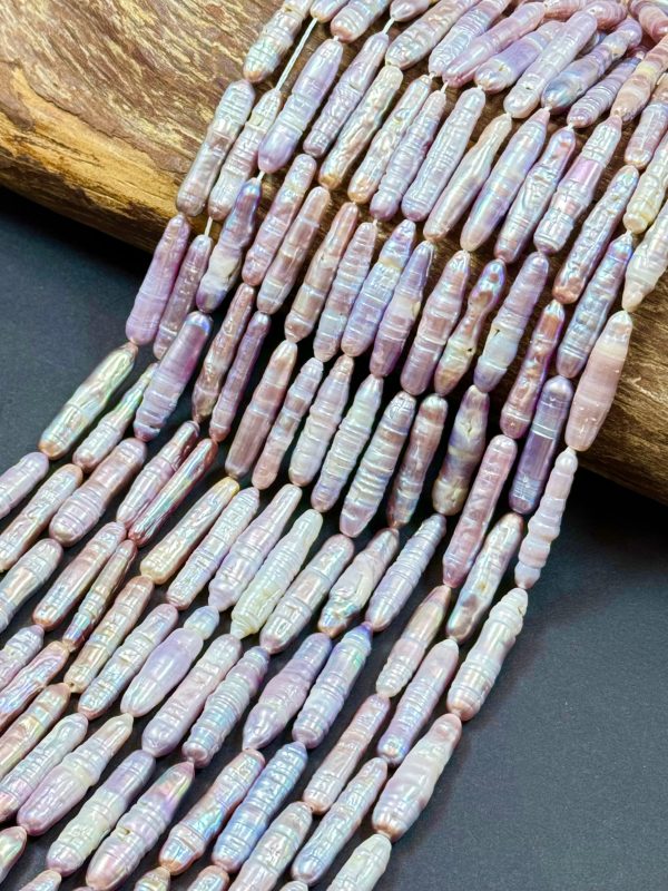 Freshwater pearls Thick Biwa pearl Strip Natural Purple Silver Color full strand 15  Online Hot Sale