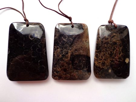 AAA Natural Black Fossil Coral Gemstone Pendant, 55x38mm Rectangle Shape Gemstone Pendants Online Hot Sale